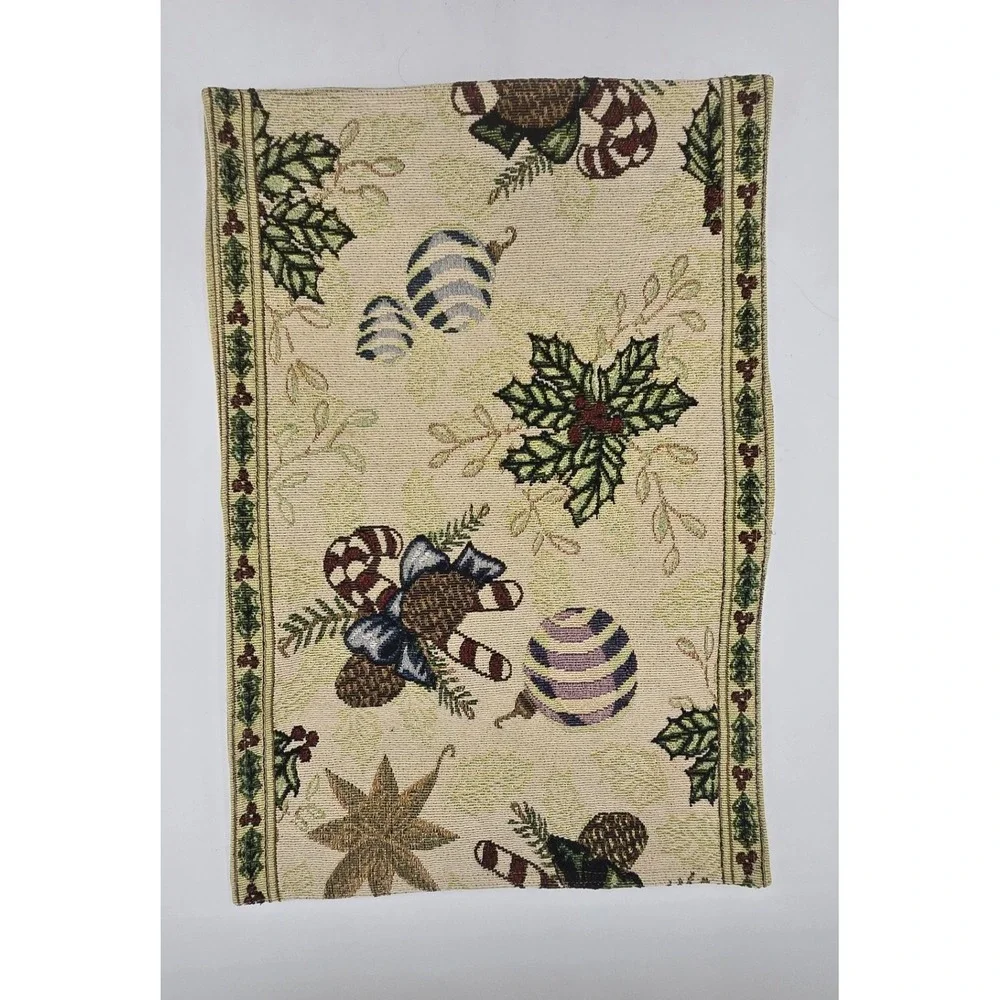 2 Christmas Holiday Tapestry‎ Placemats Candy Canes Ornaments Woven